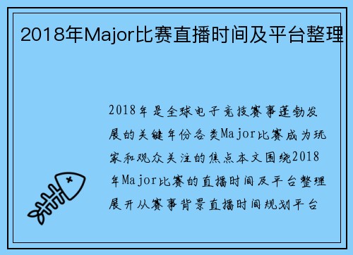 2018年Major比赛直播时间及平台整理